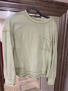 Light Mint Waffle Knit Long Sleeve Top
